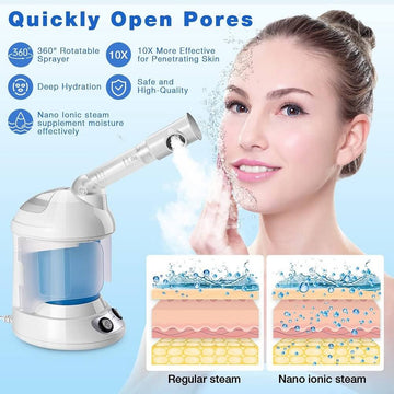 K-SKIN Facial Steamer, 350W Nano Ionic Face Steamer with 360° Rotatable Sprayer, Portable for Personal Care Use at Home or Salon - Imported from UK